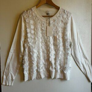 NWT Cute button down Sweater with Flower Detail